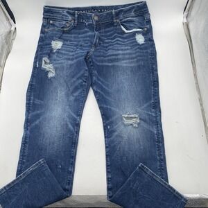 American Eagle Jeans Mens 36x30 Blue AirFlex 360 Slim Stretch Denim Distressed